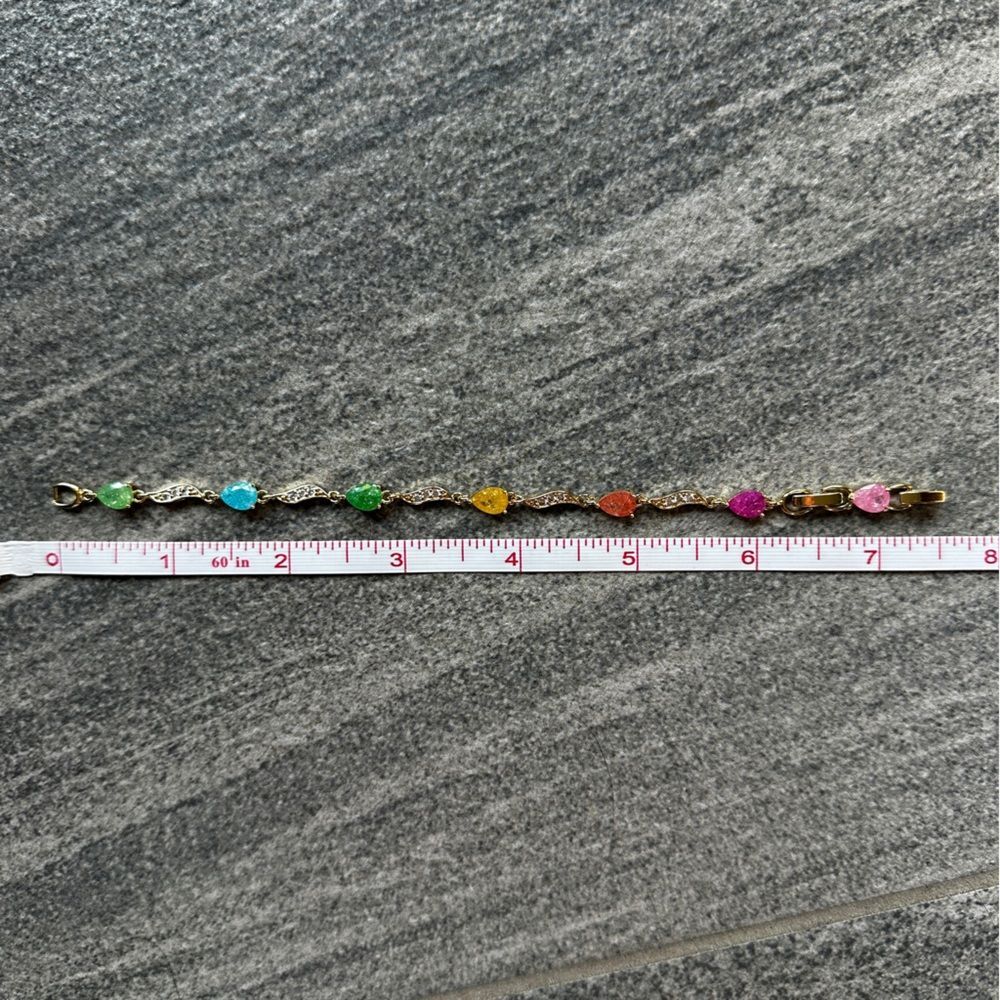 NEW Yellow Gold Pear Shaped Multicolor Galaxy Candy Stones 6.5” or 7.5” Bracelet - Picture 7 of 16